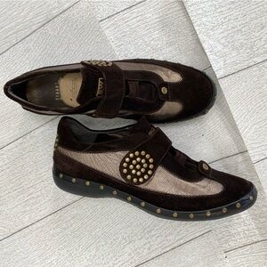 Stuart Weitzman Brown suede studded sneakers tennis shoes size 8